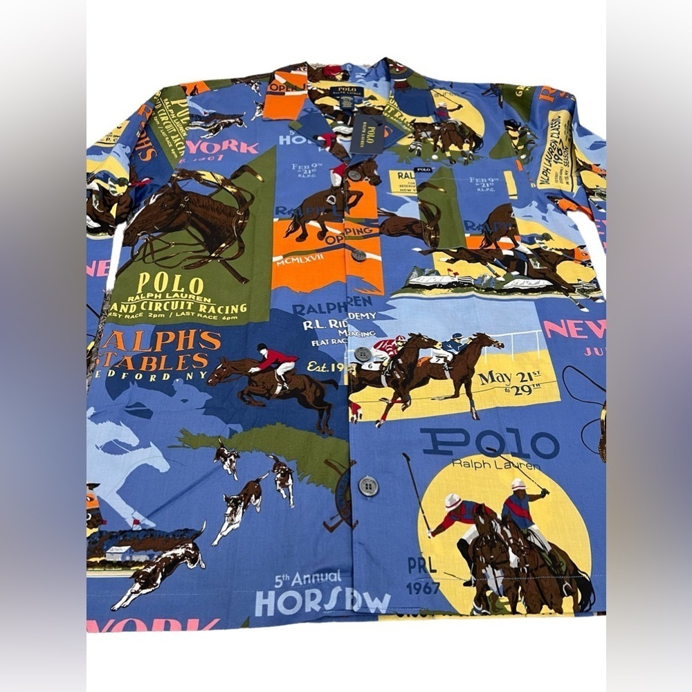 Polo Ralph Lauren Equestrian Sleepwear All Over Print Button Up Shirt - Picture 5 of 12